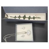 Sparkly heart necklace earrings & dark green