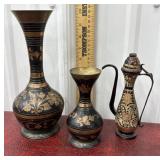 Copper / brass etched vases and pitcher