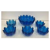Vintage Blenko Glass lotus bowls in blue