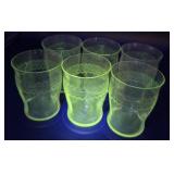 Set 6 glow green juice glasses - clear depression
