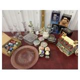 Lefton house, candle stick holders, music boxes