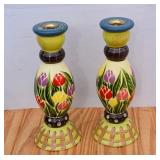 Pair of Hand Painted Candle Stick Holders
