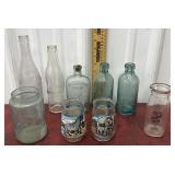 Elmira NY bottles, glass flask, milk bottles