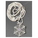 Long Sterling silver snowflake necklace - both