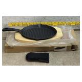 Cast Iron Oval Skillet w/ wooden base - new in