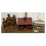 Bird house, music box, patriotic wood figurine