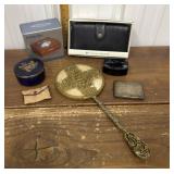 Brass? Hand mirror, wallet, trinket boxes etc