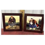 Pair Jennifer Garant Golfer Ceramic Tile Art