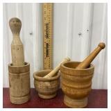 3 Wooden Mortar And Pestles