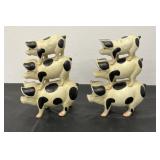 2 Vintage Cast Iron Stacked Three Spotted Pigs