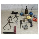 Oil Cans, Early Tape Measures, Gasoline Torch &