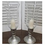 Pr "Web" pewter candle holders with etched shades