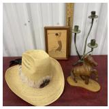 Wood inlay golfer, candle stick holder, carved