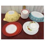 Pyrex bowl, casserole, saucers and misc. glass