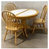 Tile Top Round Table w/ built in leaf & 3 Chairs