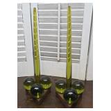 Vintage Lucite Green Candles & Lucite Orb /