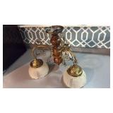 Vintage Wood Spindle 3 arm brass light fixture