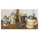 4 Small Steins *1 Lid Broken