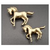 2 Gold Tone Horse Brooches
