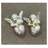 Cherub, heart earrings, stamped 14k *no backs