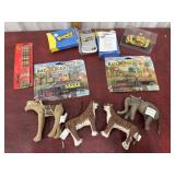 Fabric animals, Railroad toys, car and Coca Cola