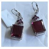 925 STS sterling silver ruby red pierced earrings