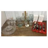 Flatware, bowls, glasses, art glass vase etc