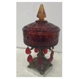 Vintage  ruby red flashed glass lidded candy dish