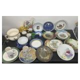 Misc plates, mugs, and  tea pot