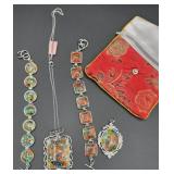 Pretty Millefiori?? costume jewelry with silk bag