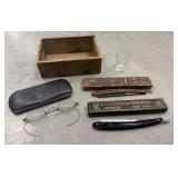 Advertising dovetailed box, shot glass, straight