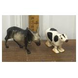 Celluloid nodding donkey, cow ramp walker