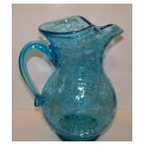 Mid Century Crackle Art Glass Pitcher 6" tall No