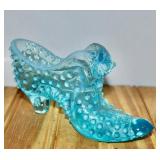 Fenton Turquoise Hobnail Cat Head Slipper.