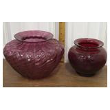 Cranberry, red glass vases