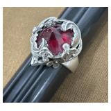 Signed .925 ornate ring red stone