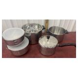 Farberware pots, strainer basket and lidded