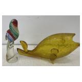 Art glass fish (chip on fin) & Bird (Straw mark or