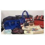 Bags including Igloo soft cooler, bird, American,