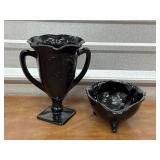 L.E. Smith black amethyst glass double-handle