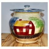 British Spatterware School House Lidded Sugar