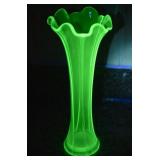 Uranium  Glass Green Swung Glass Vase. 1930