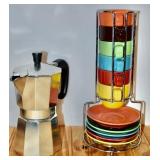 Espresso Cups, Holder & Espresso Pot