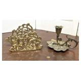 Beautiful ornate brass candlestick & letter