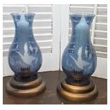 Pr hurricane candle lamps w/etched geese