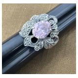 .925 Signed Ring Marcasite And Pink Stone