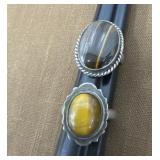 2 .925 Signed Rings Tigers Eye Stones