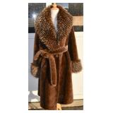 Faux Fur Belted Coat (modern). Size Small.