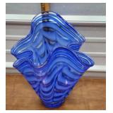 Large blue banded Poland Art glass vase