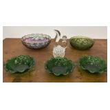 Decorative glass bowls, vase(glows), and lidded